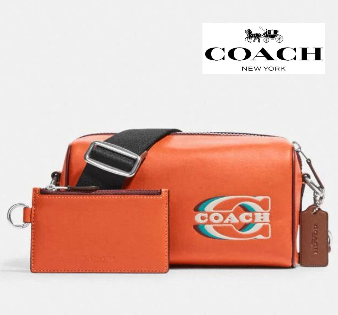 Coach Track Leather Crossbody Messenger Bag in Colorblock Blue Navy Orange