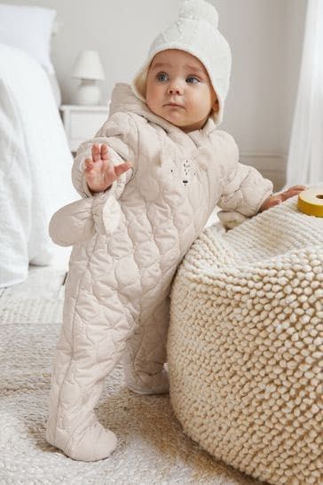 NEXT BABY Ecru Cream Character Quilted Baby All In One Pramsuit baby infant toddler snowsuit winter jacker winter wear winter clothes unisex 12 18