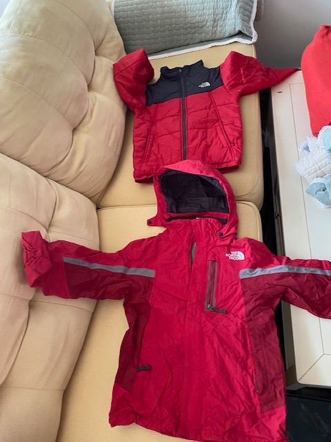 Red and white outlet north face jacket