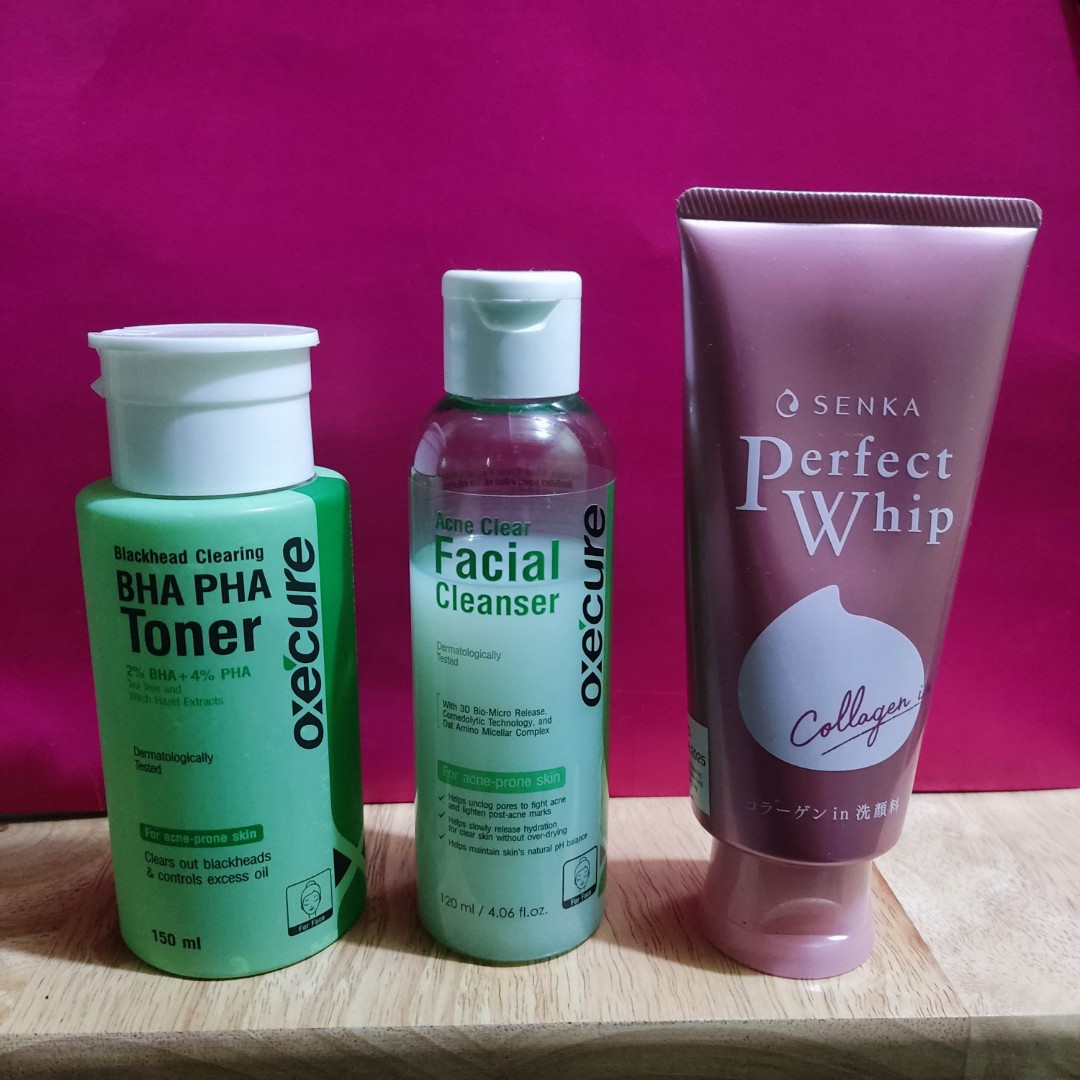 OXECURE CLEANSER AND TONER WITH FREE SENKA SET, Beauty & Personal Care