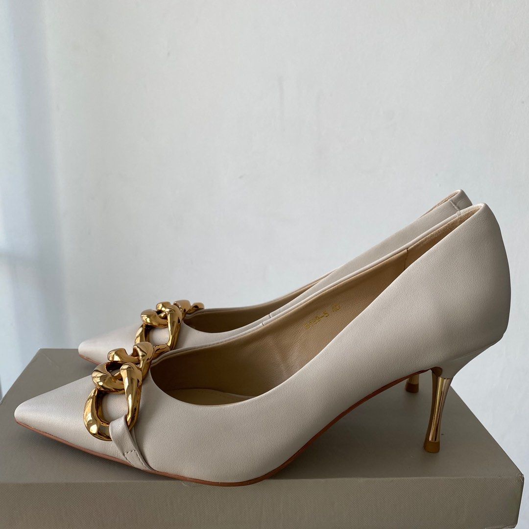 Pazzion Heels Stiletto Sepatu Lambskin Real Leather Wanita Beige - Main Image