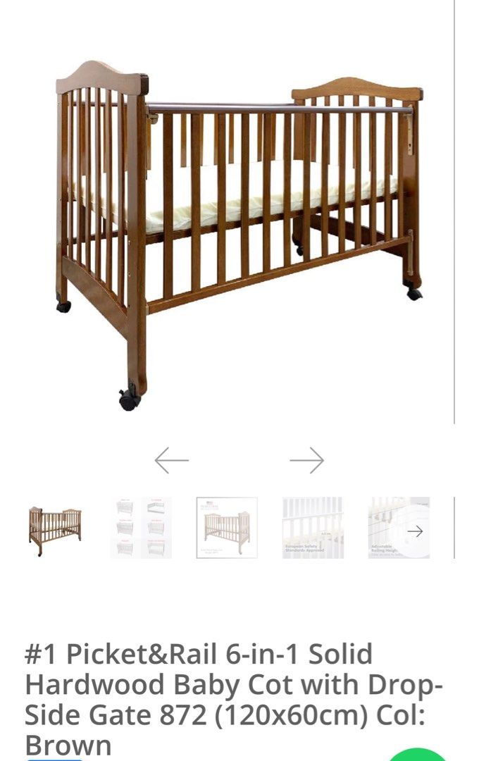 Picket&Rail 6in1 Solid Hardwood Baby Cot, Babies & Kids, Baby Nursery