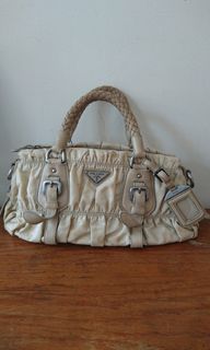 PRADA Shoulder Bag 2Way Nylon Leather Beige
