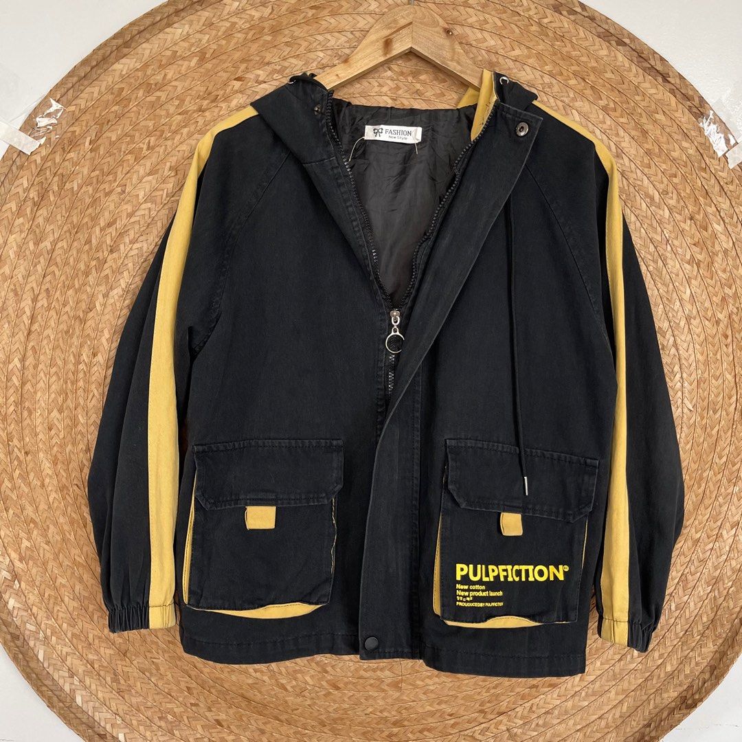 Black and sales yellow denim jacket