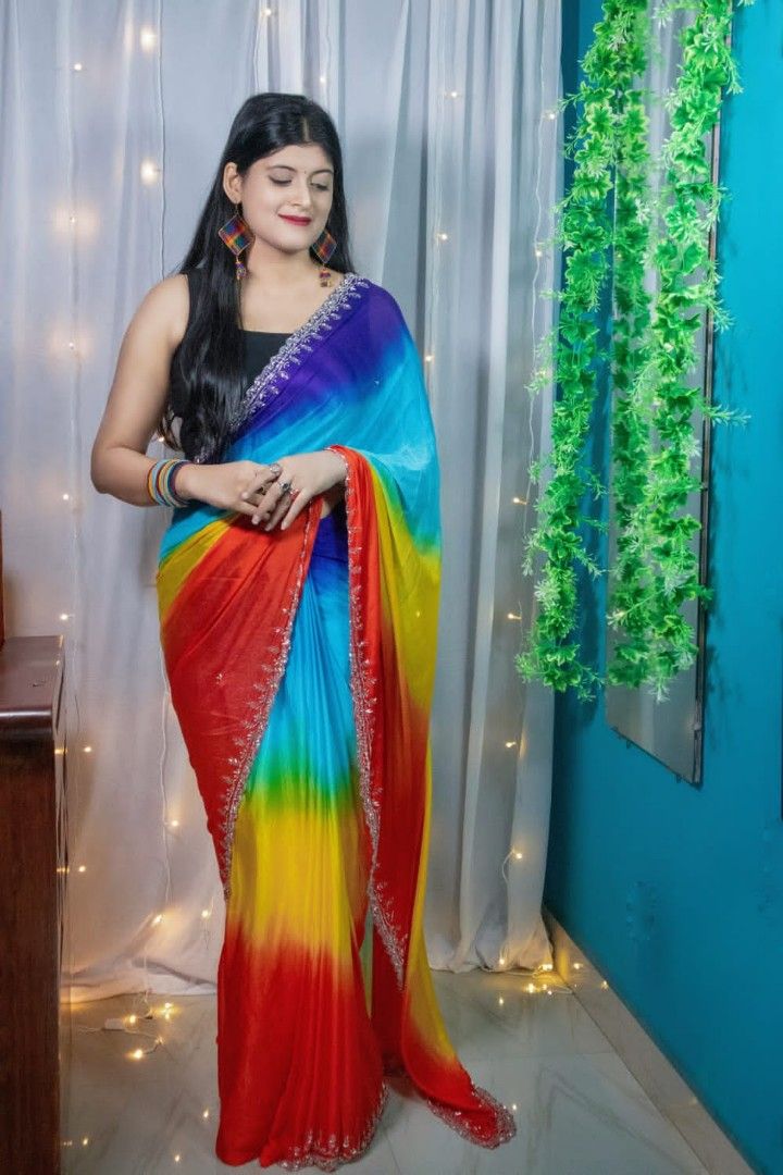 Lt fabrics Kashvi Creation Pranshi Rainbow chiffon with fancy saree  collection at wholesale rate