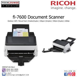 RICOH FI-7600 DOCUMENT SCANNER - ADF / Manual Feed | Simplex/Duplex | 100ppm (Simplex) / 200ipm (Duplex) | 600dpi