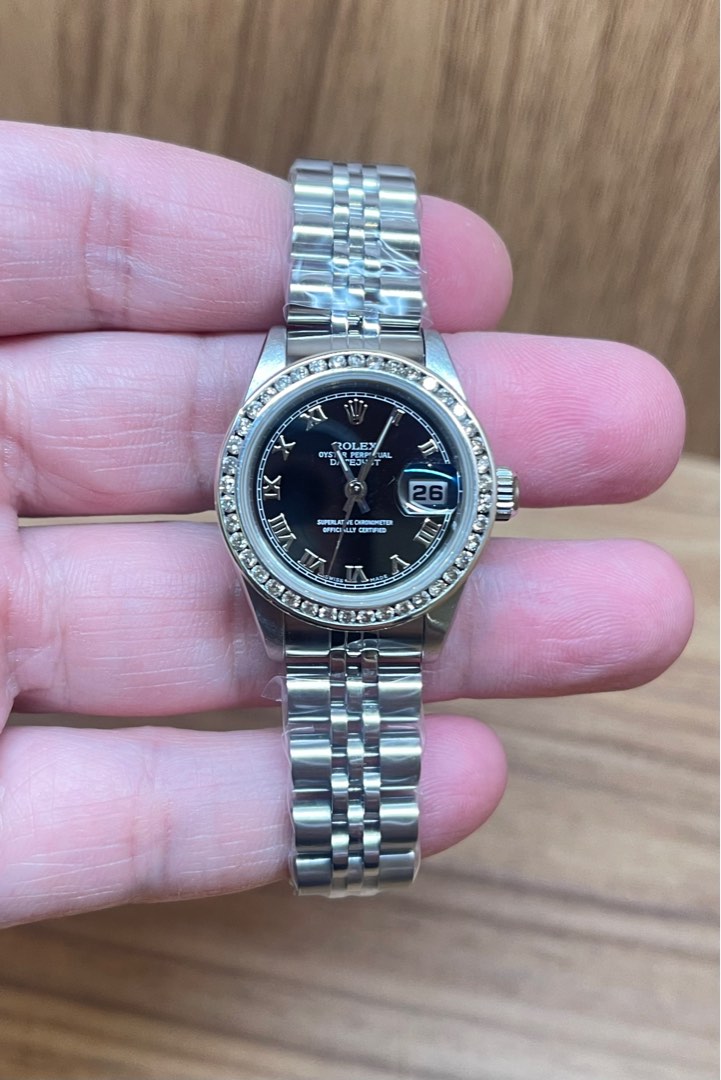 Rolex Datejust 26 69174 Fluted Black Roman Jubilee with Aftermarket