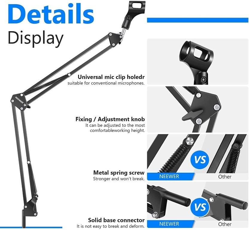 Elgato Wave Mic Arm – Swivel Suspension Boom, Hidden Cable Channels,  Versatile Desk clamp, counterweight, 1/4“-3/8“-5/8“ mic mounts, Studio,  Broadcast, Streaming, Work from Home, Professional mic arm 