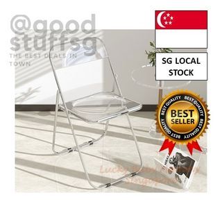 [SG FREE 🚚] PVC Transparent Crystal Foldable Chair Acrylic Lightweight Minimalist Simple Bedroom Study Office Chair