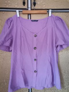 Shein Plus Size puffed sleeves Purple Lilac Lavender button down top