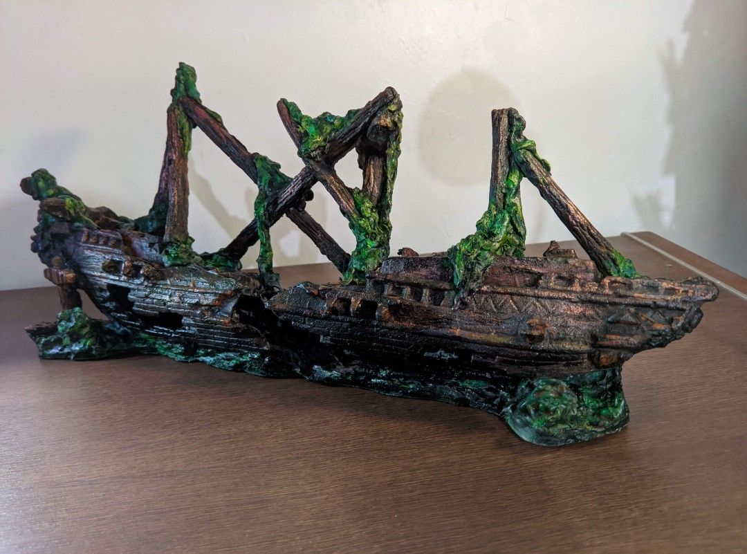 Shipwreck, Sunken Ship Decor (Category: Homes & Other Pet Accessories) located in Quezon City. Submitted by samotsare (Listing ID 1257144803, Image 1). Description: Shipwreck decor Mabigat since not made of plastic but portland cement Hollow inside, and with multiple openings Not sealed yung paint nya, so you might want to give it a coat of sealer of your choice, for waterproofing if you plan to use it sa aquarium. I don't believe tatagal yung ac