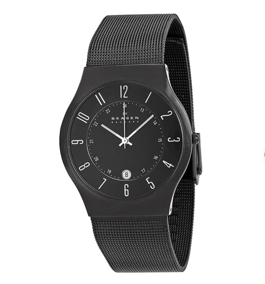 Skagen Black Dial Titanium Stainless Steel Mesh Watch