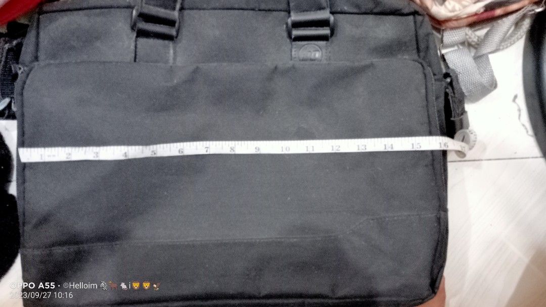 Sling Laptop Bag (Category: Laptop Bags & Sleeves) located in Quezon City. Submitted by zabandzycloset (Listing ID 1257045229, Image 1). Description: HP Brand size is already indicated on the pic preloved used color: black in good condition zipper and velcro is still intact.