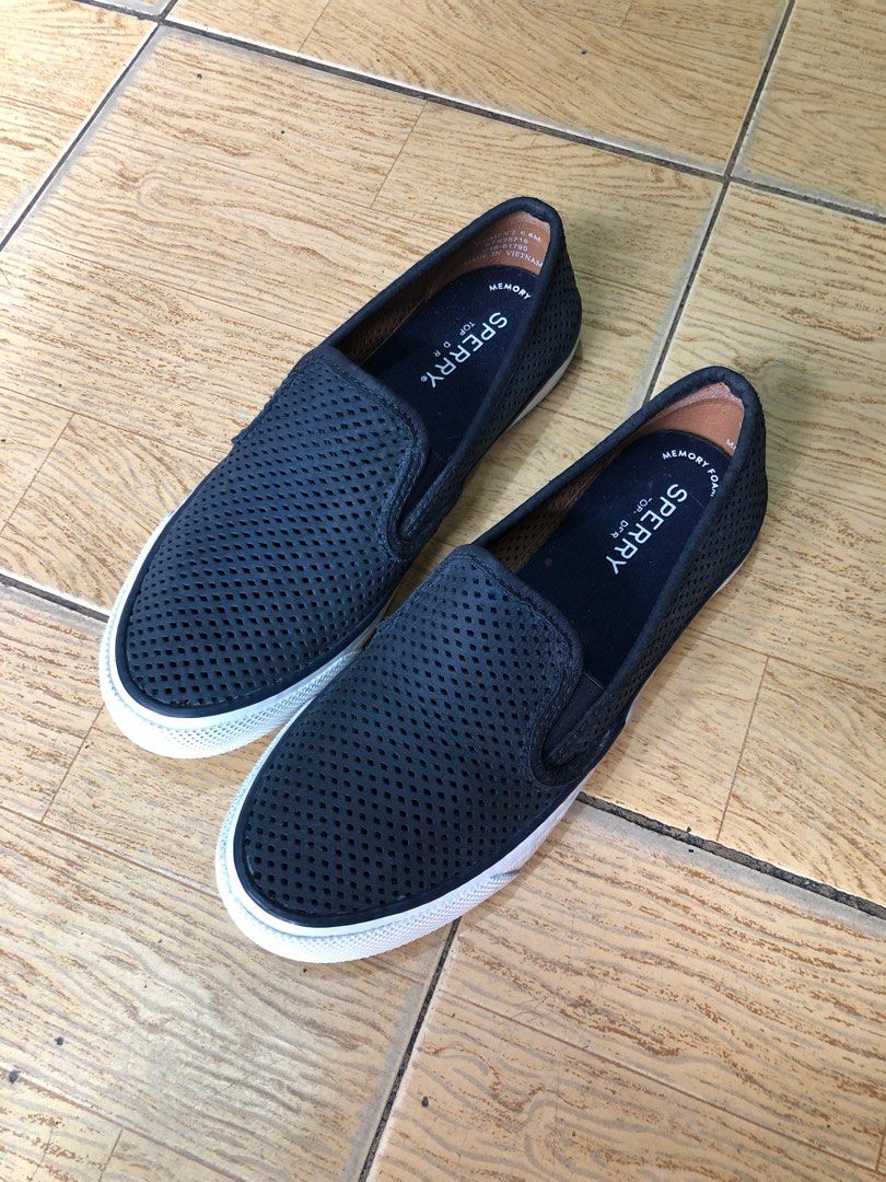 Sperry Top Sider Womens Seaside Perforated Navy Slip On Sneakers