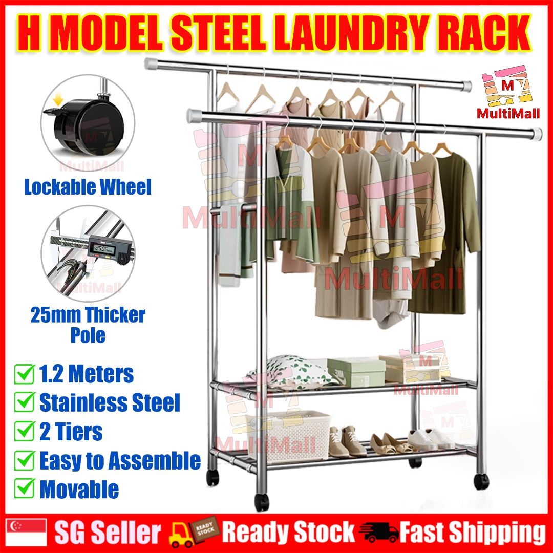 Stainless Steel Laundry Rack 1.2 Meters, 2-in-1 Heavy Duty Steel ...