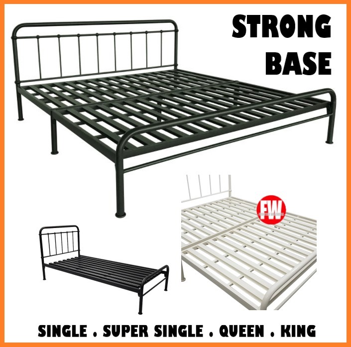 STRONG BASE METAL BED FRAME BEDFRAME IN BLACK OR IVORY WHITE COLOUR