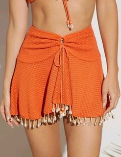Tangerine Orange Beaded Shell Cover-up Skirt