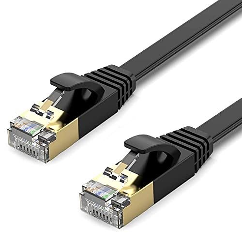 FLAT CAT7 FTP Shielded 600MHz 10Gbps Ethernet LAN Cable RJ45 10m Black
