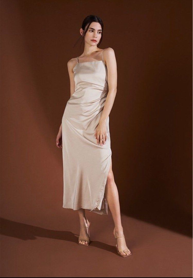 TCL Valentina Ruched Maxi Dress in Champagne Women s Fashion
