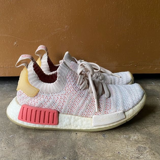 Adidas originals womens nmd_r1 stlt primeknit trainers linen/crystal white/footwear white sale