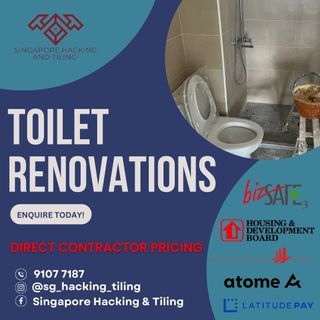 Toilet Renovation/ Direct Contractor/  HDB/BTO/  Tiling/ Hacking/ Bathroom / Kitchen Renovation / Overlay/ Resale Renovation/ Cheap Package/Home Renovation / Toilet Revamp/Renovation loan services