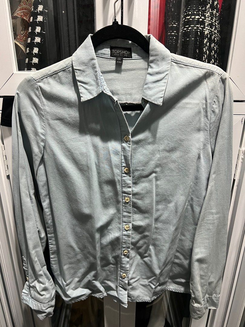 Topshop Denim Polo Shirt Size 36 Women s Fashion Tops Blouses