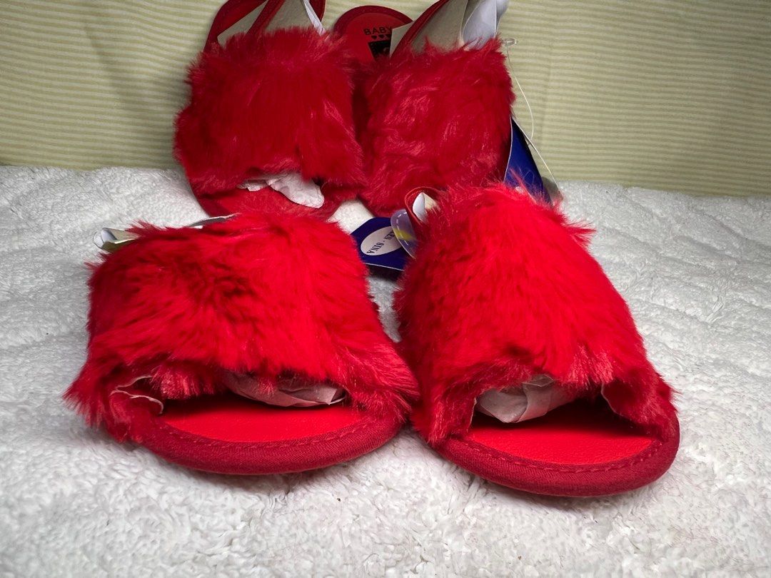 Red fur sandals sales