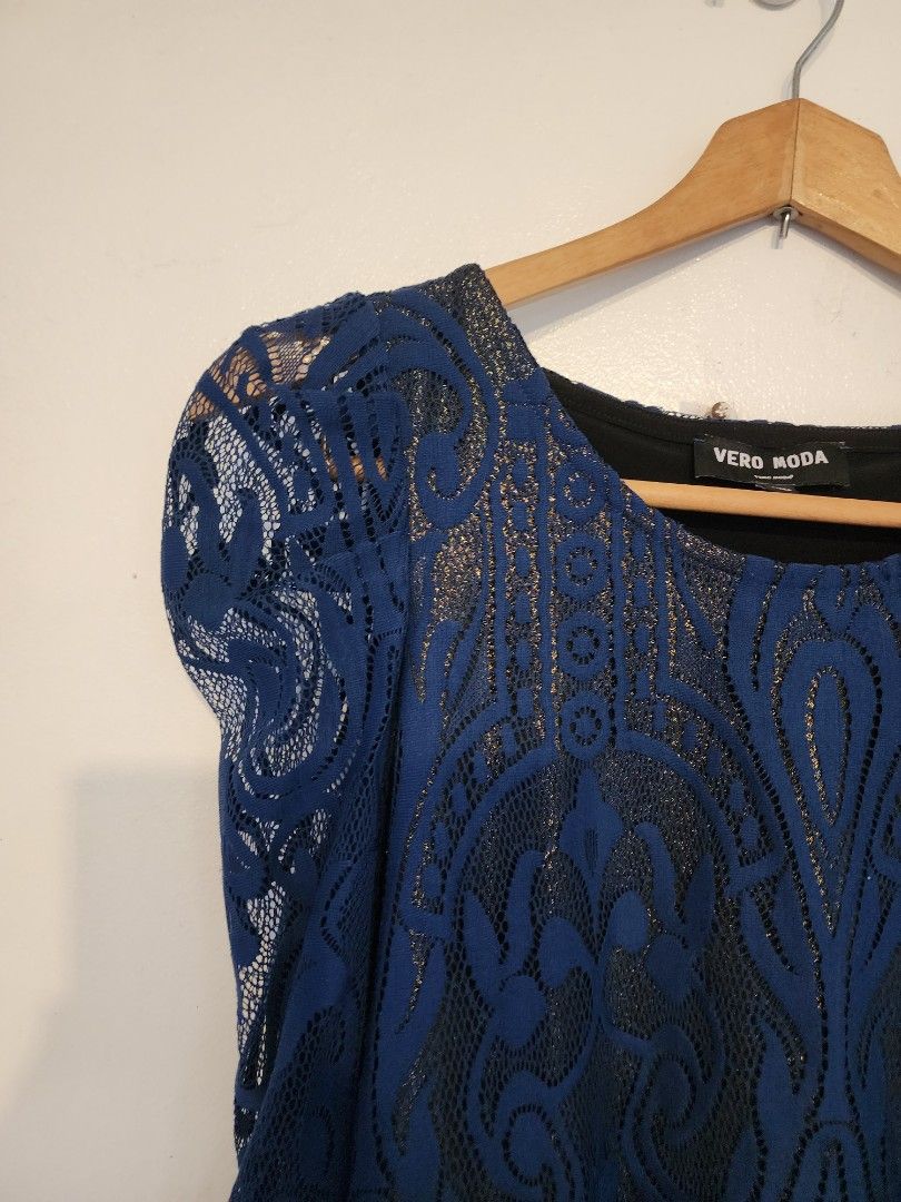 Vero Moda Lace Navy Blue Longsleeve, Women's Fashion, Tops, Longsleeves on  Carousell