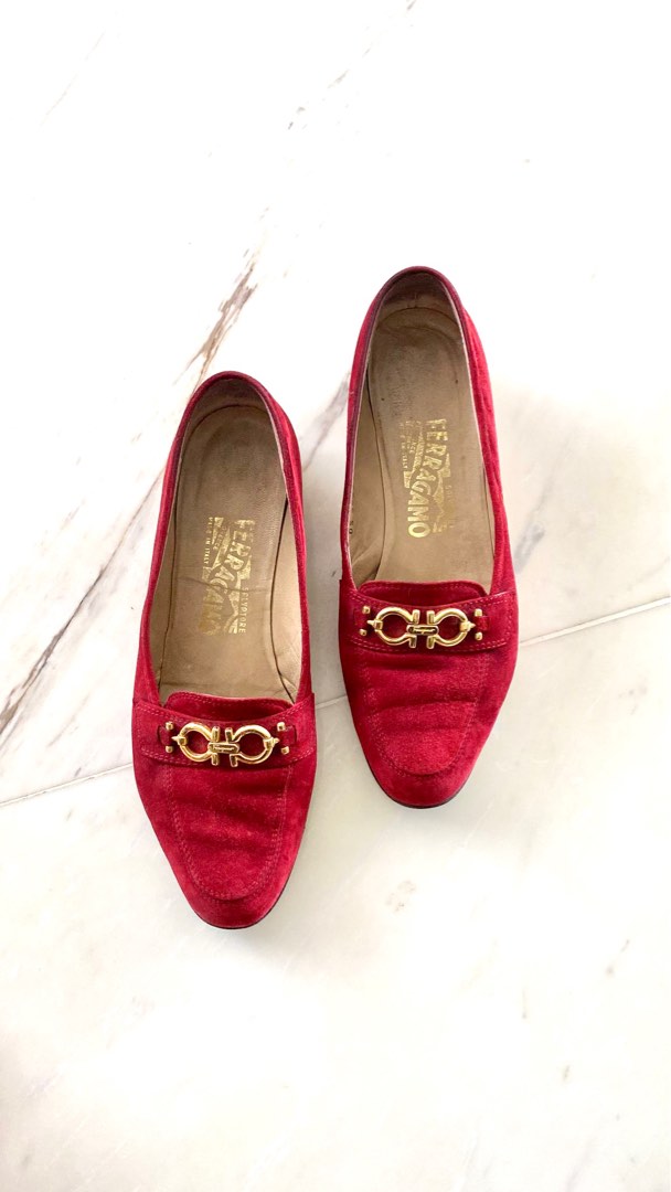 Ferragamo red suede shoes shop
