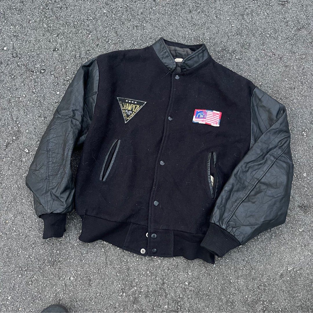 New Leather Embroidered Varsity Jacket, Men's Fashion, Coats, Jackets and  Outerwear on Carousell