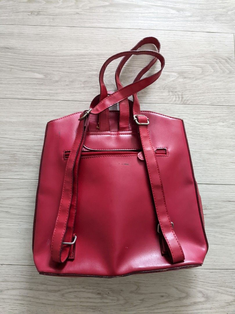 Red leather backpack sale