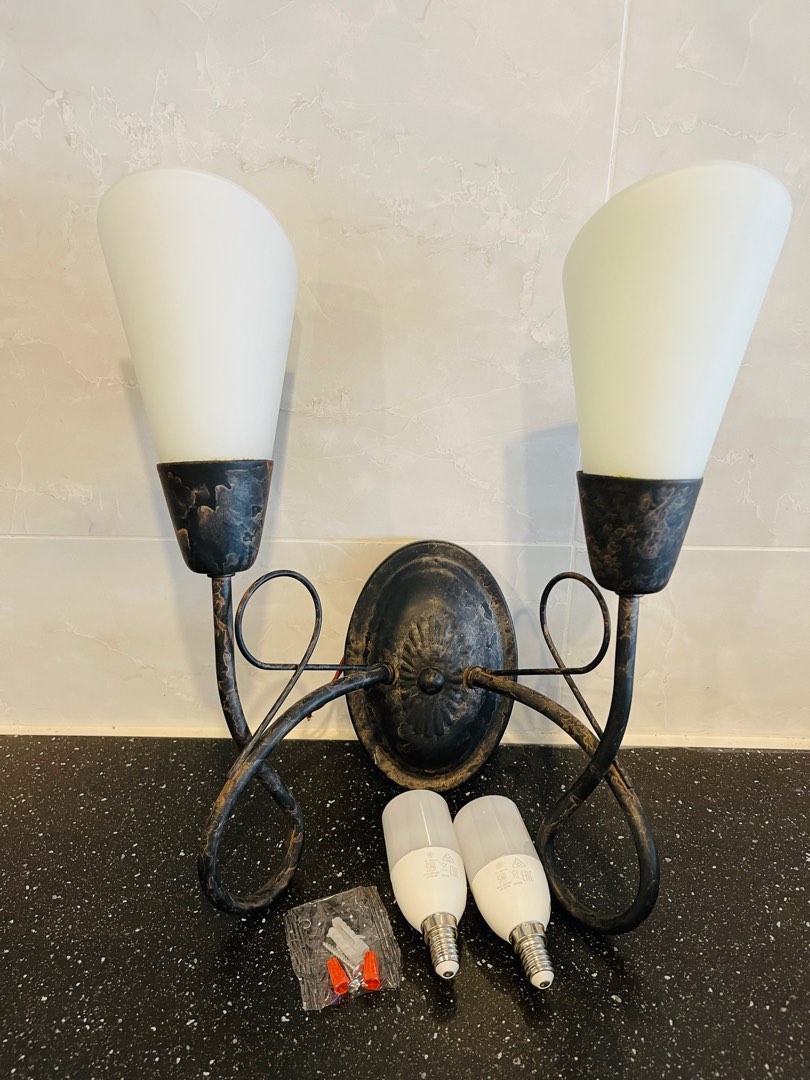Wall light old style with bulbs (WELL USED), Furniture & Home Living