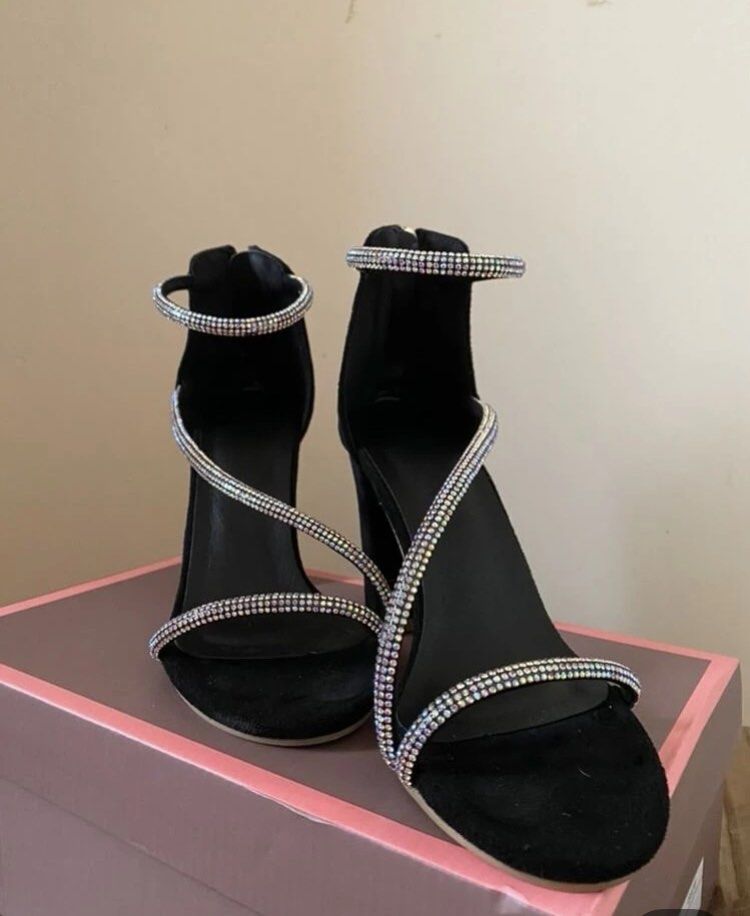 Glamorous black ankle tie heeled sandals clearance