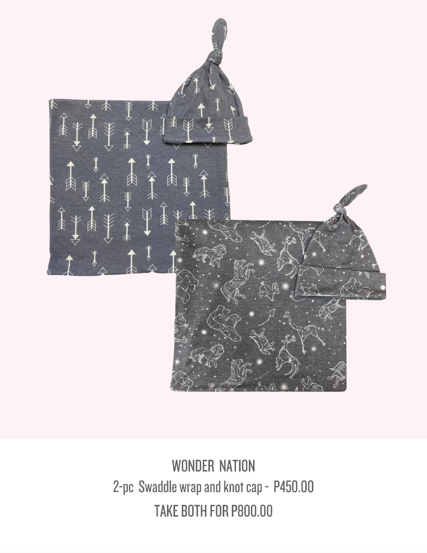 WONDER NATION 2 pc Swaddle wrap and knot cap Babies Kids