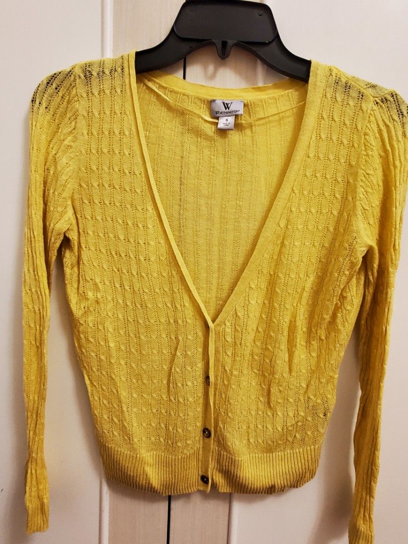 Worthington USA Yellow Embroidered Cardigan Lightweight Women s