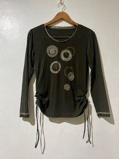 y2k self tie sides mohair stitched design mesh longsleeves | coachella | boho | fairycore | cottagecore | grunge