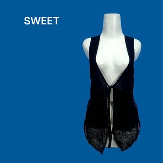 Y2k SWEET Grunge Black Lace Tie Layered Sleeveless Vest Cardigan