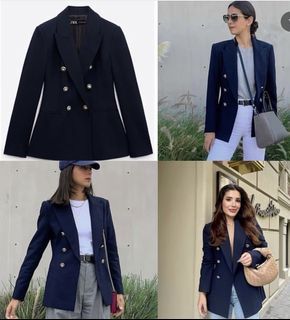 Zara. double breasted piquè Blazer