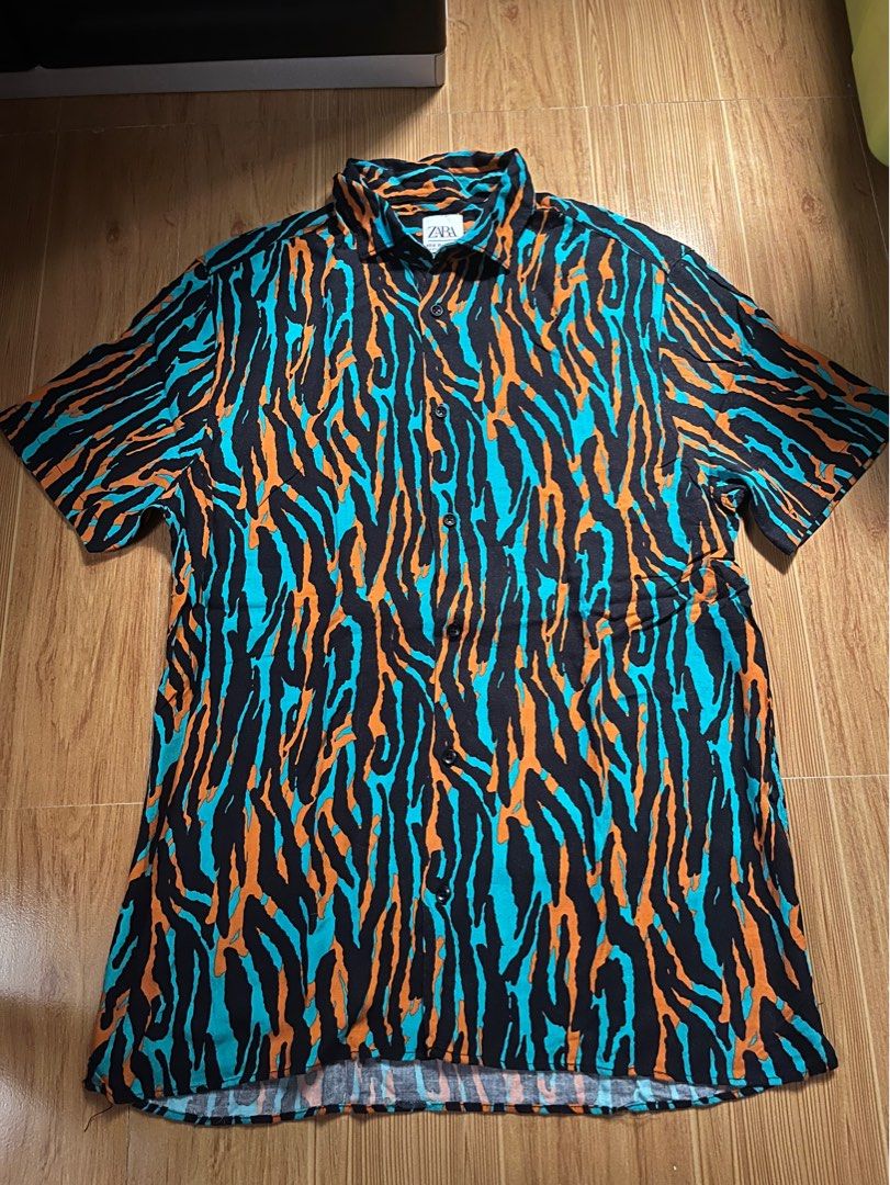 MENS ZARA TIGER ANIMAL PRINT SHORT SLEEVE RELAXED FIT SHIRT SIZE S