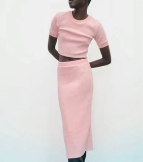 Zara pink knitted top & midi skirt set