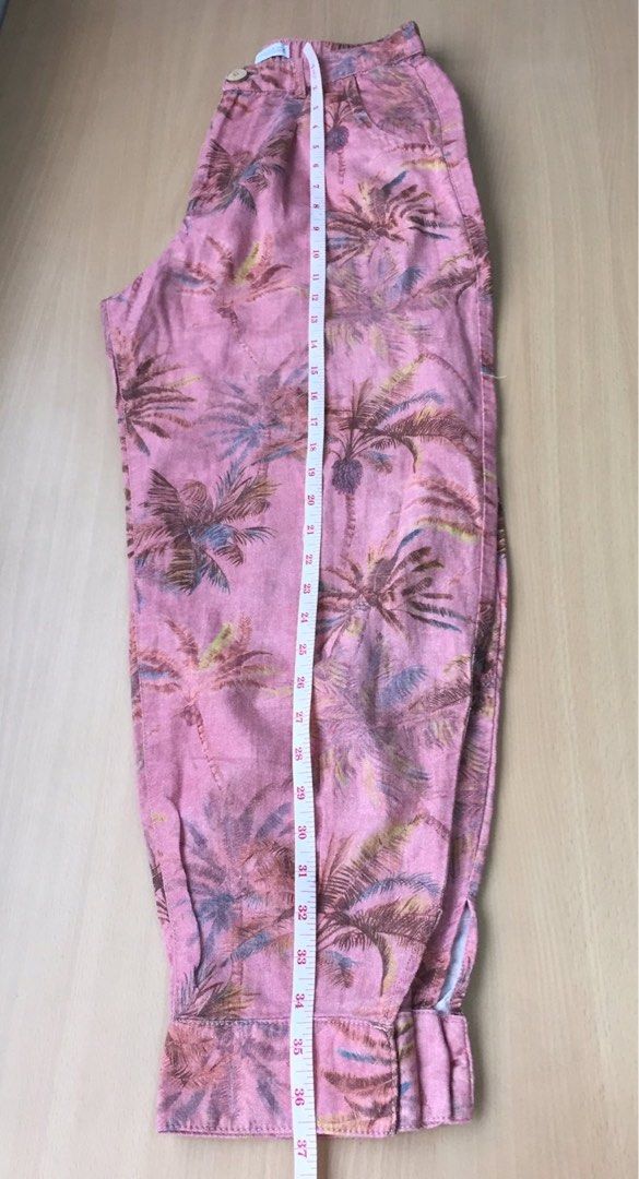 Zara Linen Blend Tropical Palm Tree Printed Pants Relaxed Size 8