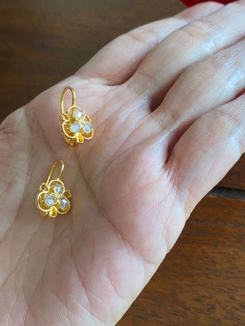 18K Gold Vintage Intan Trio Ear Rings Women s Fashion Jewelry