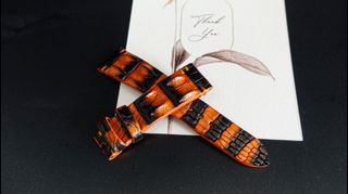 22mm/18mm Orange&Black Crocodile Hornback leather strap for Panerai watch and other watches