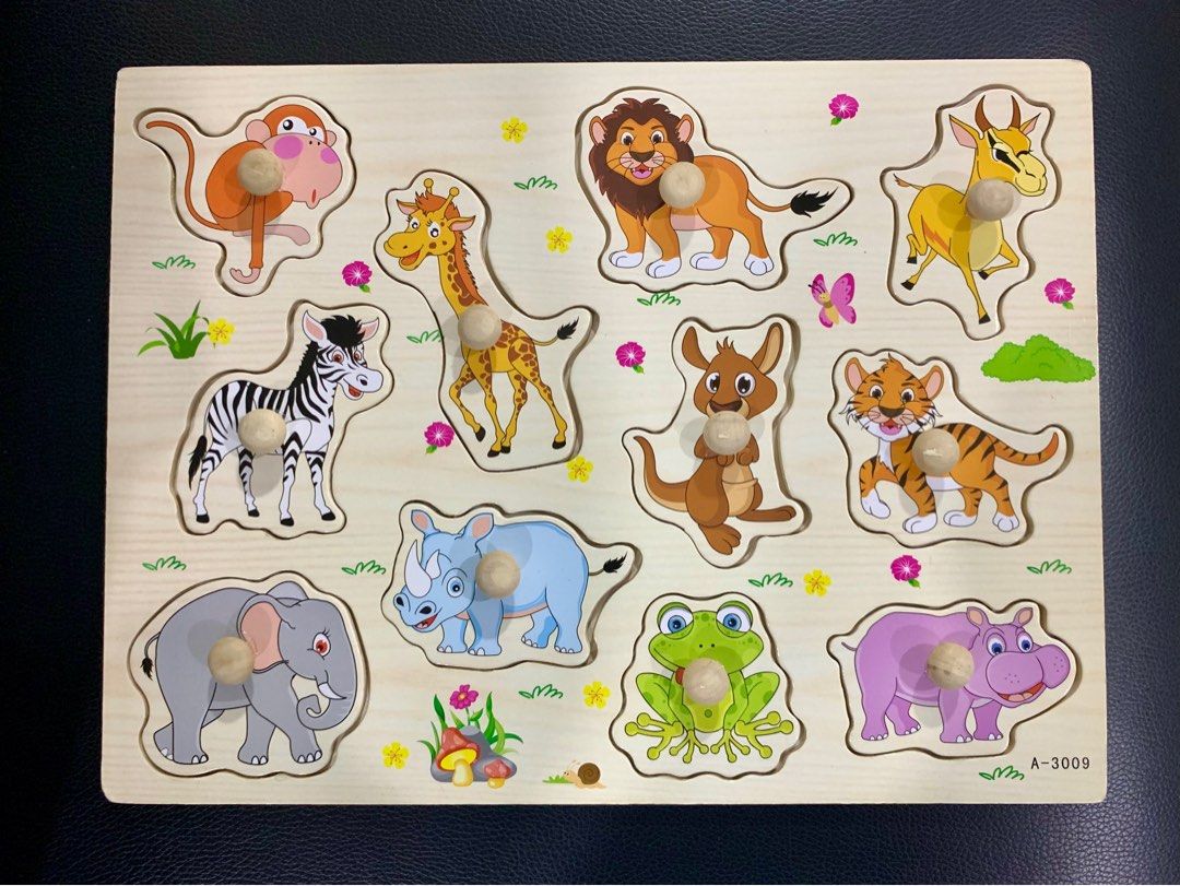 3D Wooden Peg Puzzle with Knob Educational Wood Pegboard Jigsaw Toys