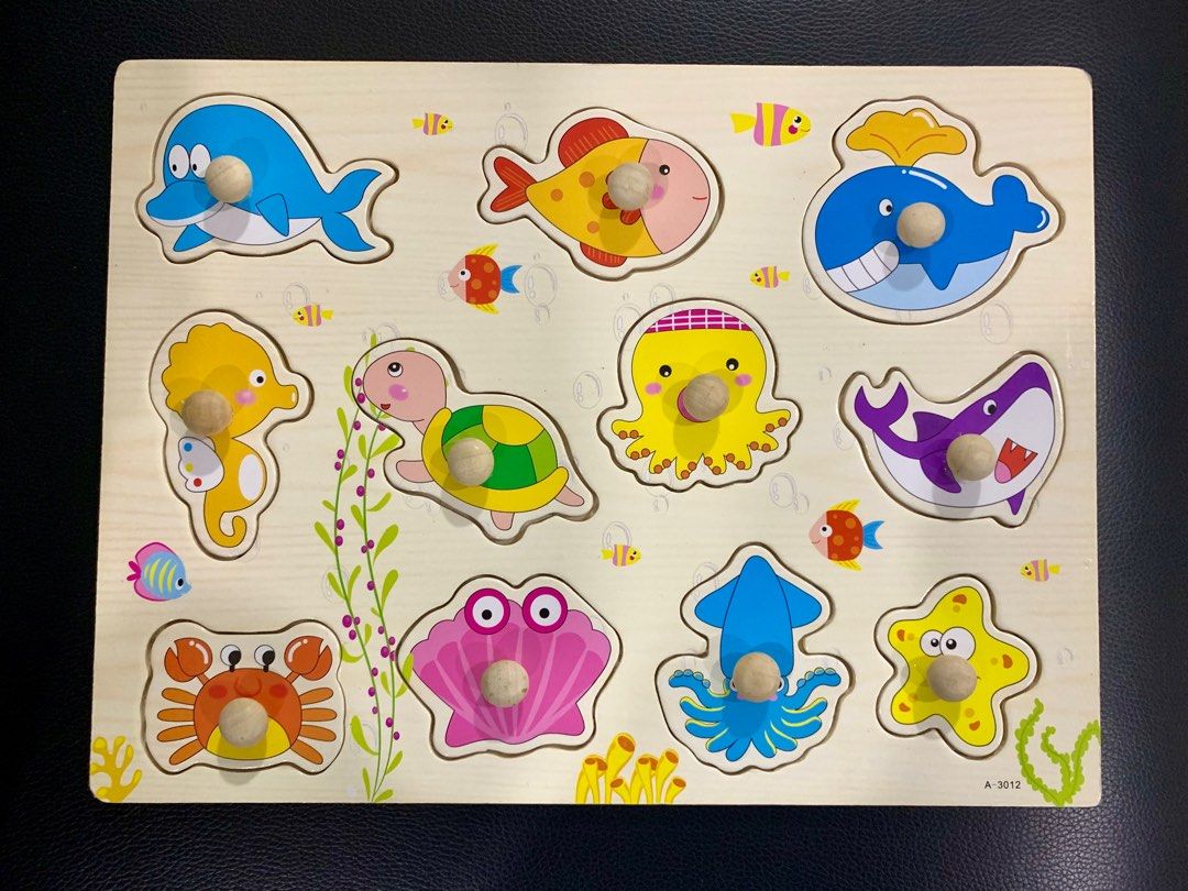 3D Wooden Peg Puzzle with Knob Educational Wood Pegboard Jigsaw Toys