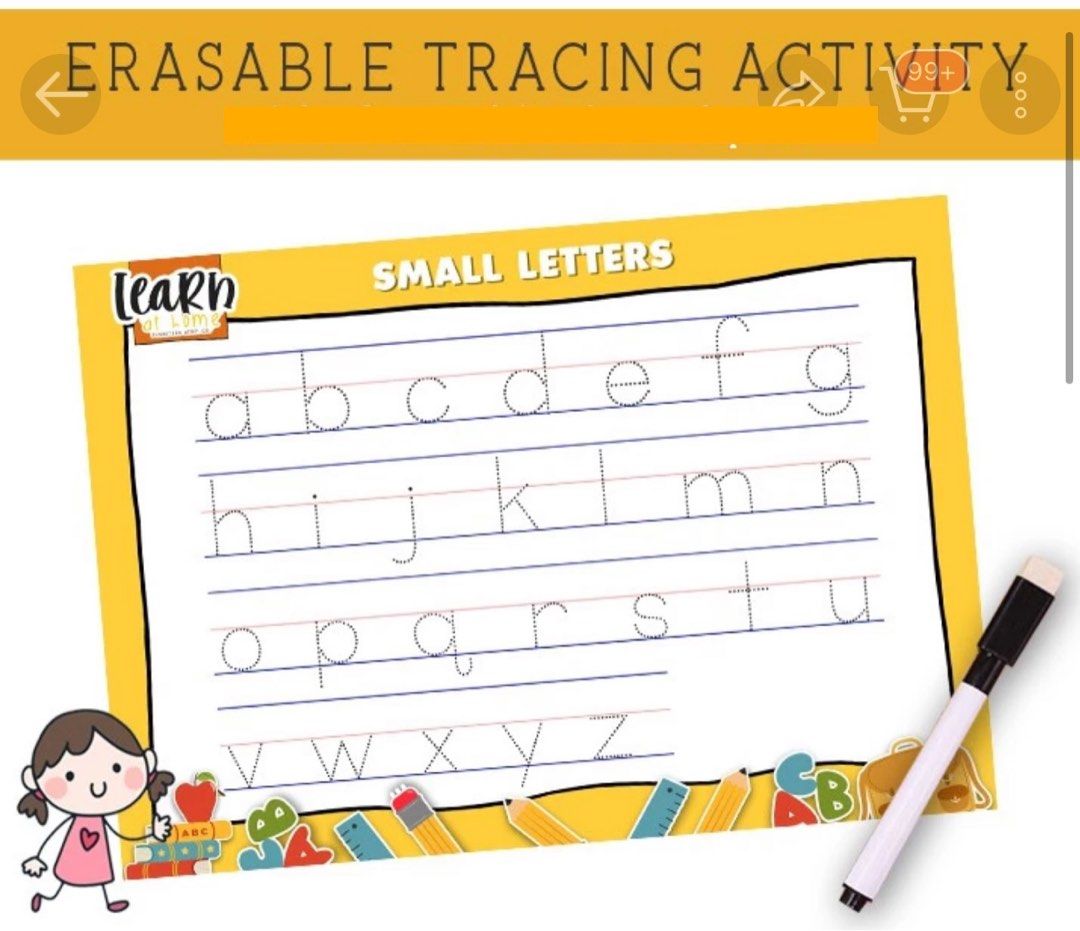3pieces set Laminated erasable tracing activity to learn writing