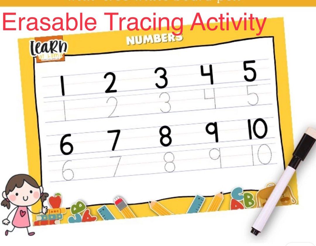 3pieces set Laminated erasable tracing activity to learn writing