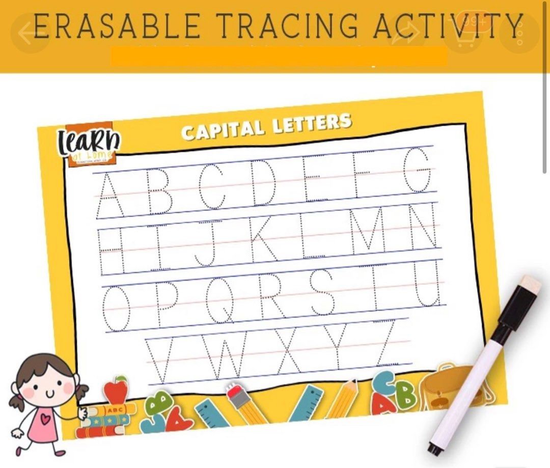 3pieces set Laminated erasable tracing activity to learn writing