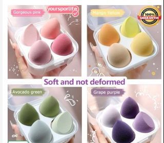 4Pcs Makeup Blender Sponge With Box Cosmetic Puff Makeup Sponge Foundation Powder Sponge Beauty Egg Make up Tool 海 (HKS2518)