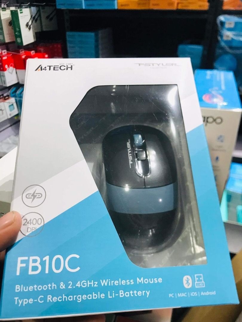A4Tech Fstyler FB10C Rechargeable Bluetooth & 2.4ghz Wireless Mouse Ash ...